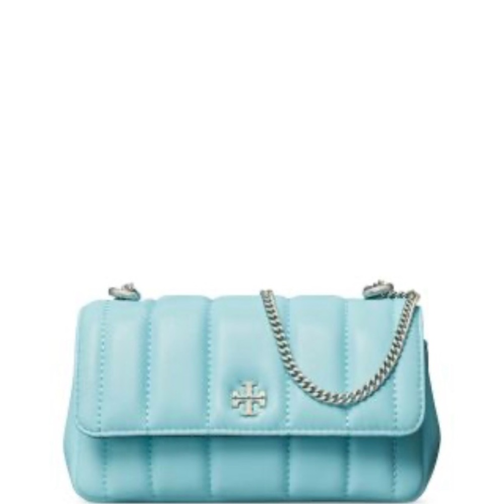 Tory Burch Pastel Mint Crossbody Bag with Quilted Texture and Chain Strap